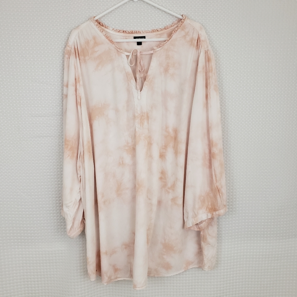 Torrid Tie Dye Peasant Blouse Blush Nude White Boho Top size 5 Floaty Hippie